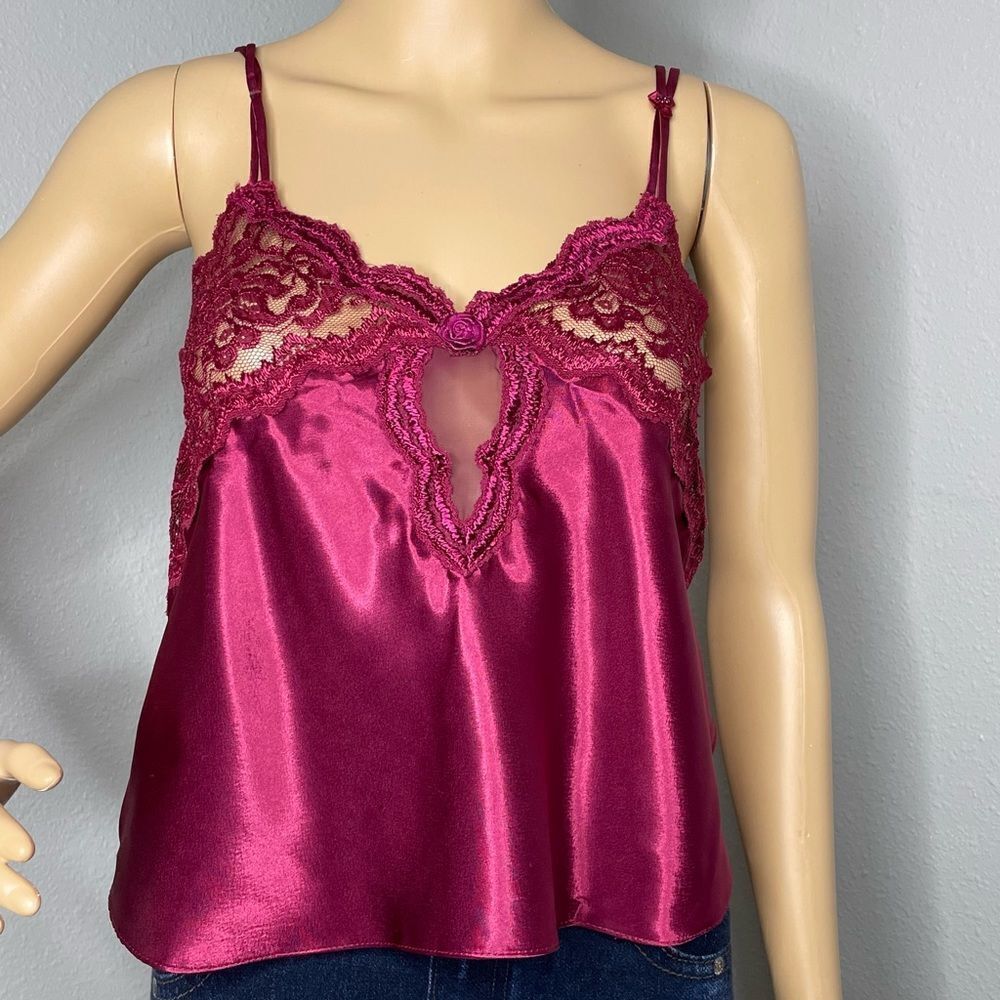 Vintage Private Luxuries Wine Colored Lace Detail Camisole Size Small